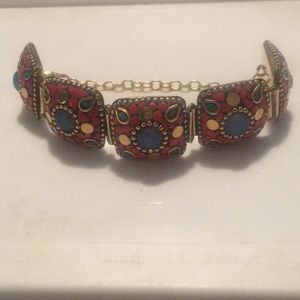 Handmade Tibetan Brass and Opalite Bracelet